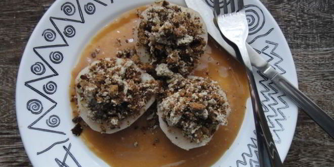 Рецепт грушевых лодочек с пряником и халвой