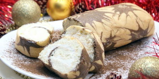 Рецепт бисквитного рулета с кремом новогодний салют