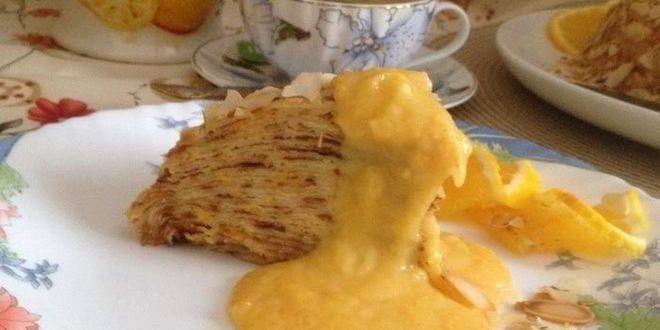 Рецепт блинного тортика с кремом из апельсинов и сгущенки