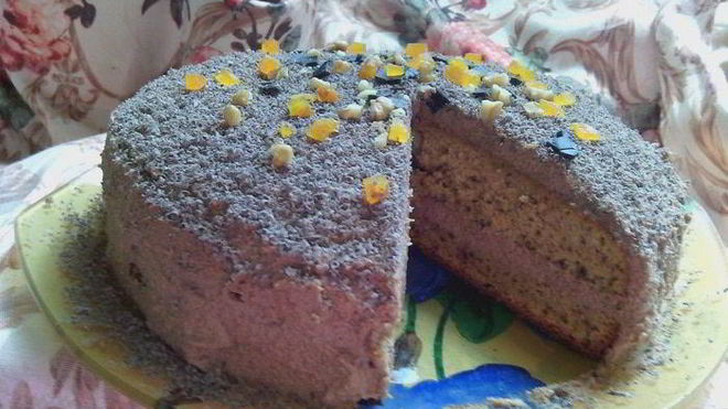 Рецепт Воздушного тыквенно-ореховый бисквит с тыквенно-шоколадным кремом