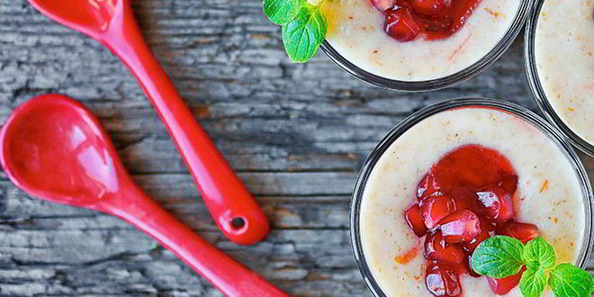 Рецепт рисового пудинга с гранатовым мармеладом