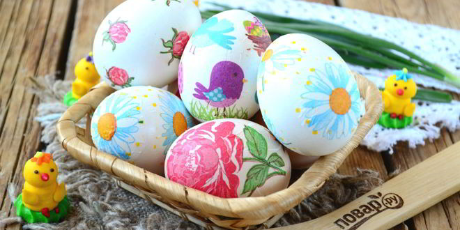 Рецепт пасхальных яиц с цветами