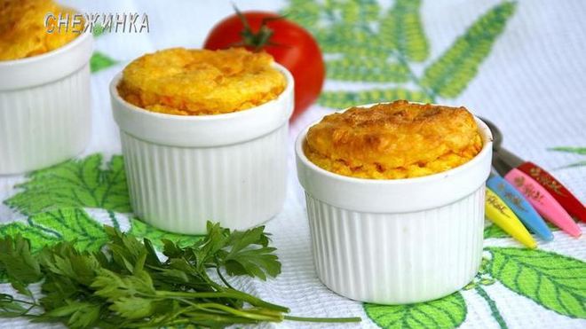 Рецепт Сочного куриного филе под рисово-морковным суфле