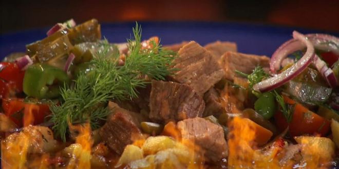 Рецепт азу из говядины с соленой черемшой