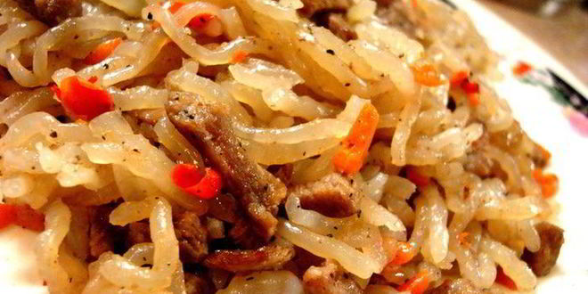 Рецепт чапче — крахмальной лапши с овощами и говядиной
