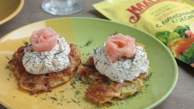 Рецепт Картофельных драников с кремом из лосося