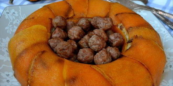 Рецепт рисовой короны с тыквой и фрикадельками