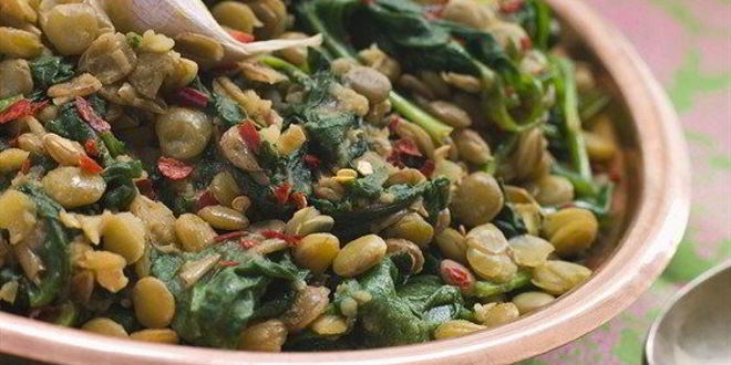 Рецепт чечевицы со шпинатом