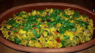 Рецепт Риса с авокадо и овощами, запеченный в глиняных тарелках