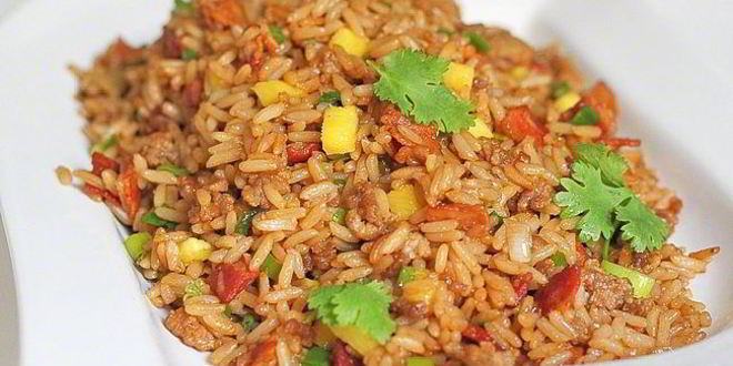 Рецепт жареного риса со свининой