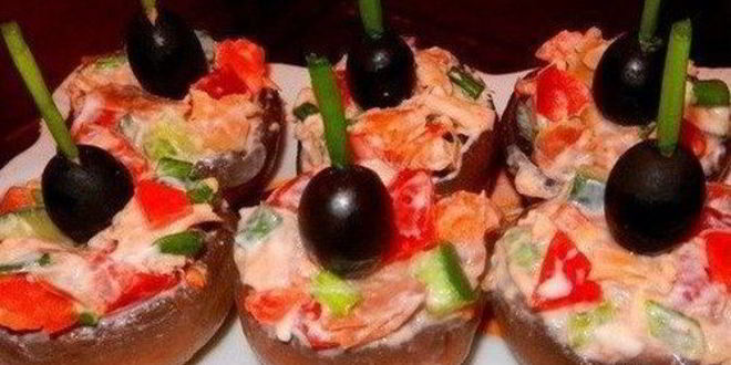 Рецепт фаршированных шампиньонов с копченой курицей