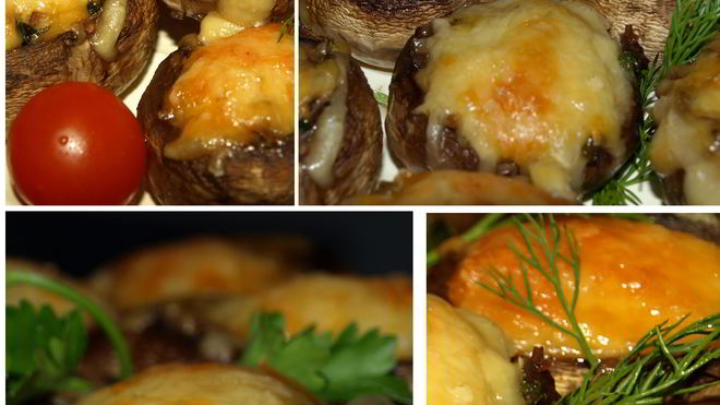 Рецепт Грибов, запеченных с сыром и зеленым луком