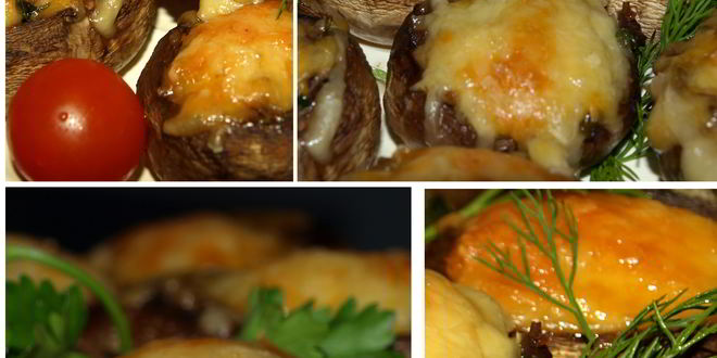 Рецепт грибов, запеченных с сыром и зеленым луком