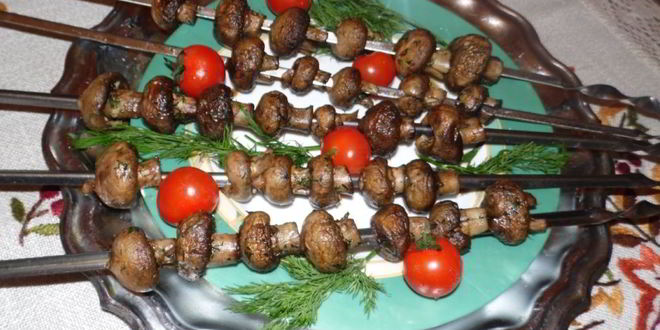 Рецепт шампиньонов на шампурах