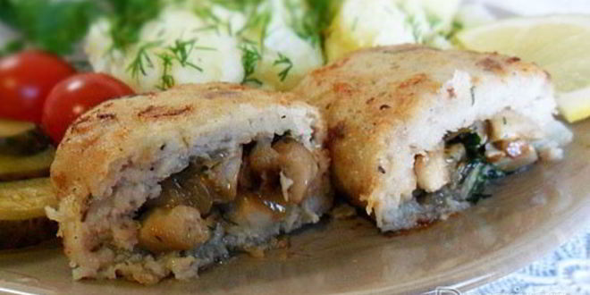 Рецепт рыбных котлет, фаршированных грибами