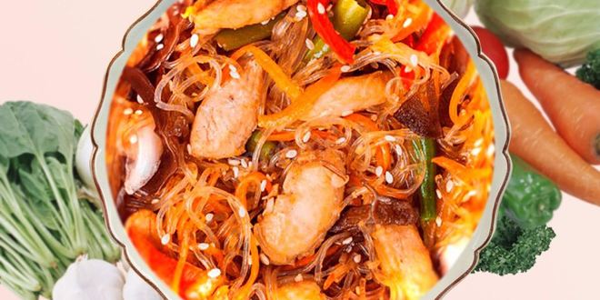 Рецепт крахмальной лапши с курицей и овощами