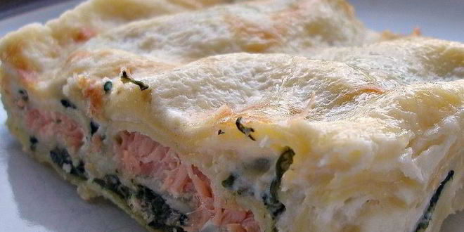 Рецепт лазаний с семгой и шпинатом