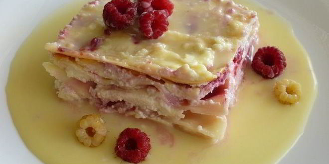 Рецепт лазаний с творогом и малиной