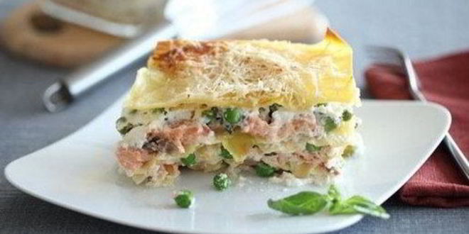 Рецепт лазаний с зеленым горошком и лососем