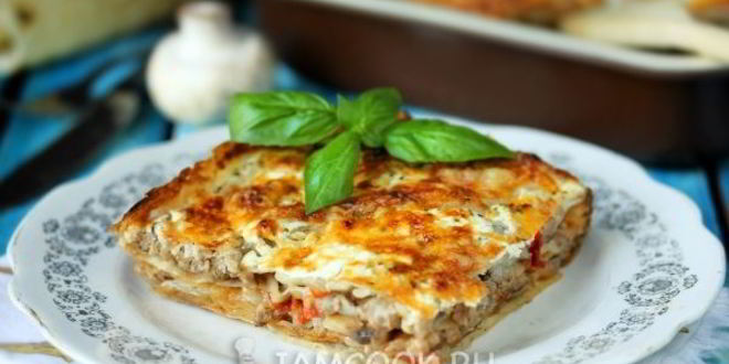 Рецепт ленивой лазанья с грибами