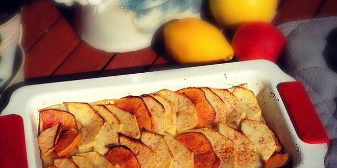 Рецепт сладкой лазанья с яблоками, некторинами, грецкими орехами и курагой