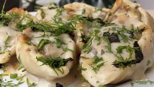 Рецепт Фаршированных макарон ракушки под соусом Бешамель