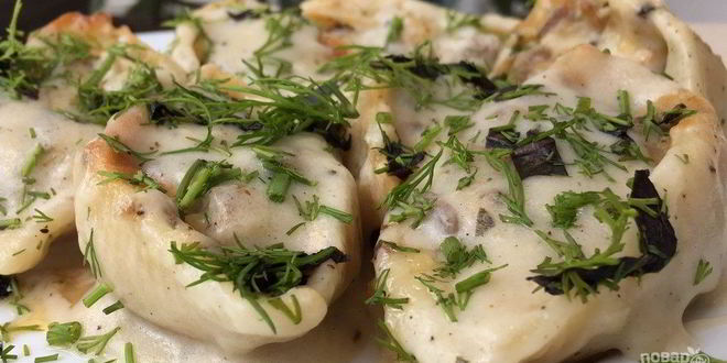 Рецепт фаршированных макарон ракушки под соусом бешамель