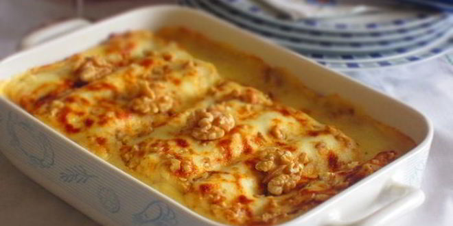 Рецепт каннелоней с козьим сыром и орехами под соусом бешамель