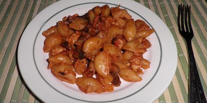 Рецепт макарон с курицей и грибами