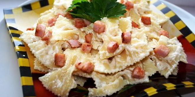 Рецепт макарон с окороком и коньячным соусом