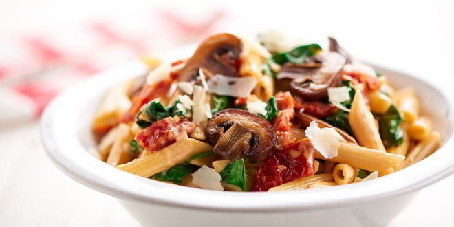 Рецепт пасты с шампиньонами и томатами