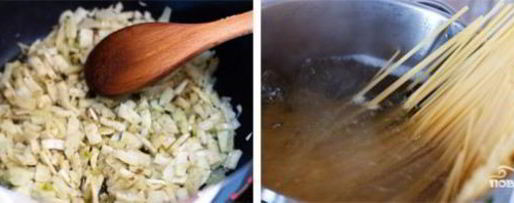 Шаг 2: спагетти с кальмарами