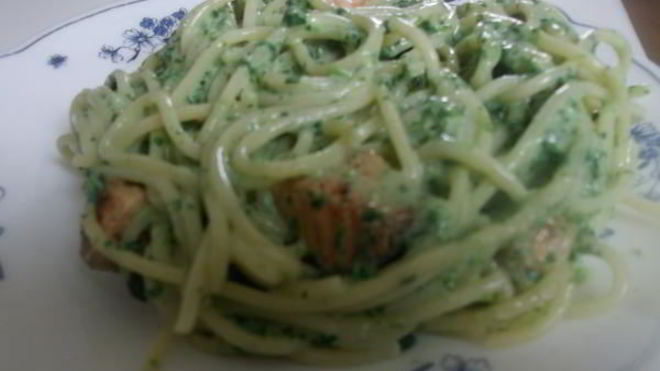 Рецепт Спагетти с лососем и шпинатом