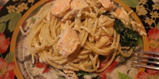 Рецепт спагетти с лососем и шпинатом