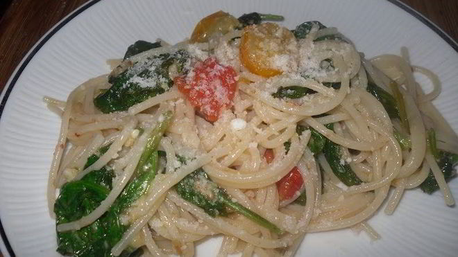 Рецепт Спагетти со шпинатом и помидорами