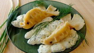 Рецепт Мантов с лососем Золотые рыбки