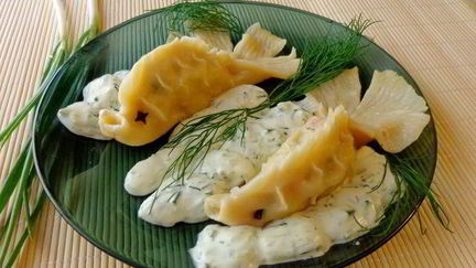 Рецепт Мантов с лососем Золотые рыбки