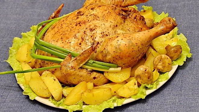 Рецепт Курицы фаршированной грибами в духовке