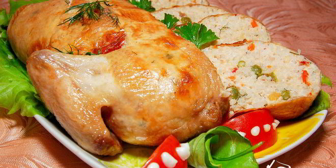 Рецепт курицы, фаршированной рисом и овощами