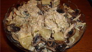 Рецепт Курицы с грибами и ананасами