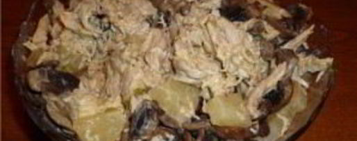 Шаг 4: курицы с грибами и ананасами