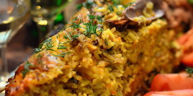 Рецепт пекинской уточки карри, фаршированная рисом, сыром и грибами