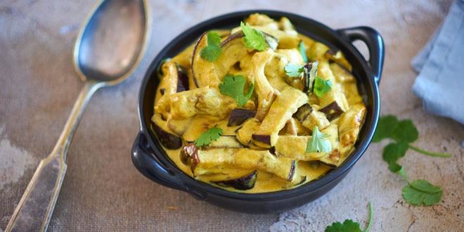 Рецепт острых баклажанов с вешенками и кокосовым молоком