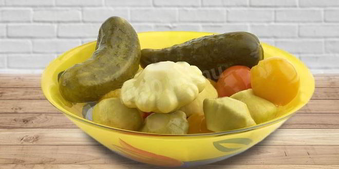 Рецепт патиссонов с помидорами и огурцами