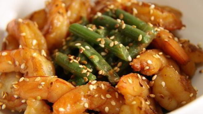 Рецепт Зеленой фасоли с тахини и креветками