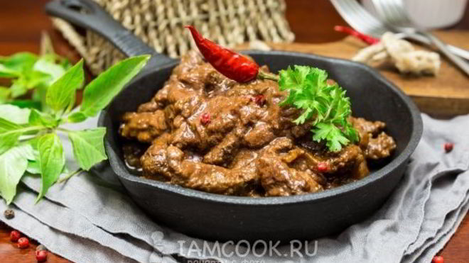 Рецепт Печени говяжья, тушенная в томатно-соевом соусе