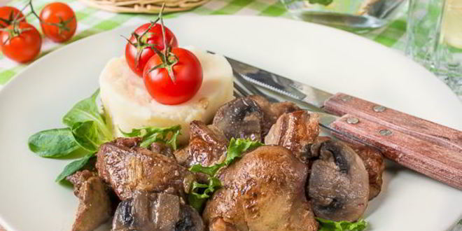 Рецепт жареной утиной печени с грибами
