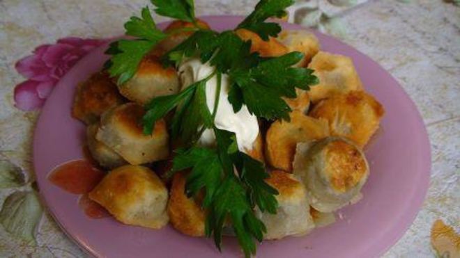 Рецепт Жареных пельменей с грибами из заварного теста
