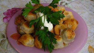 Рецепт Жареных пельменей с грибами из заварного теста