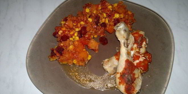 Рецепт куриных голеней из духовки, чечевичное рагу с тыквой, кукурузой и свеклой